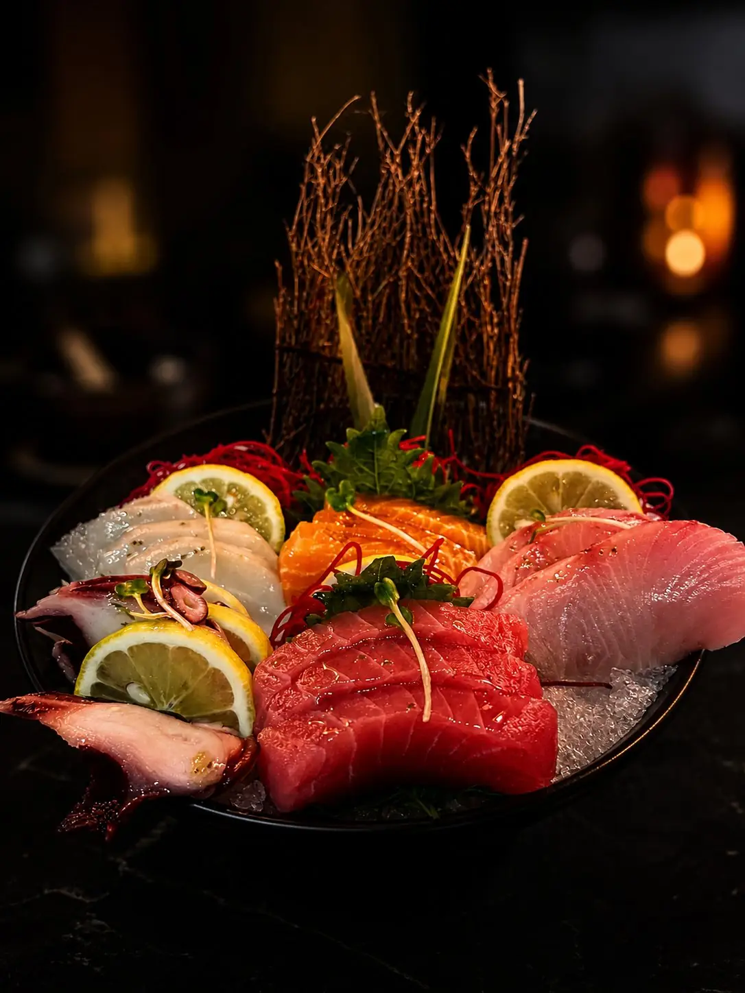 A sashimi course by candlelight